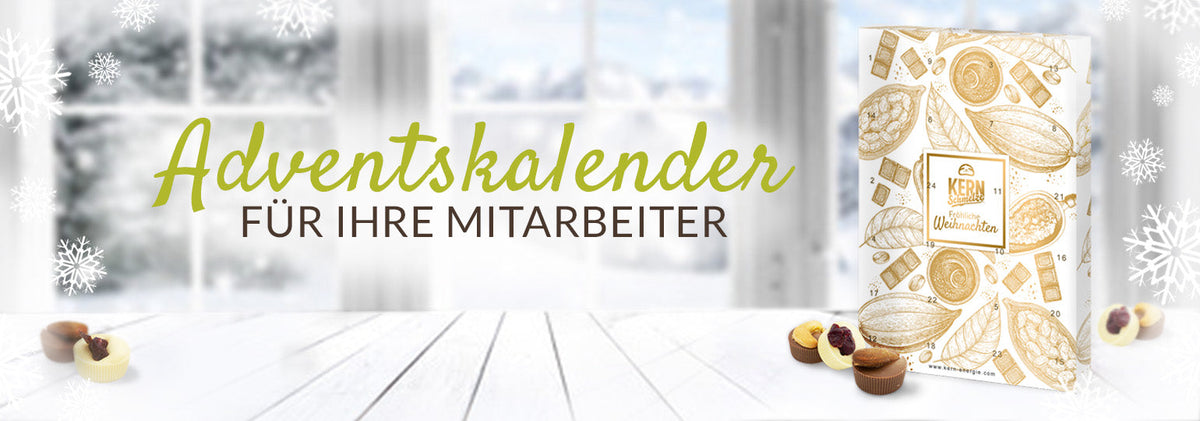 Adventskalender für Mitarbeiter als hochwertiges Mitarbeitergeschenk mit Nüssen – personalisierbar mit Firmenlogo