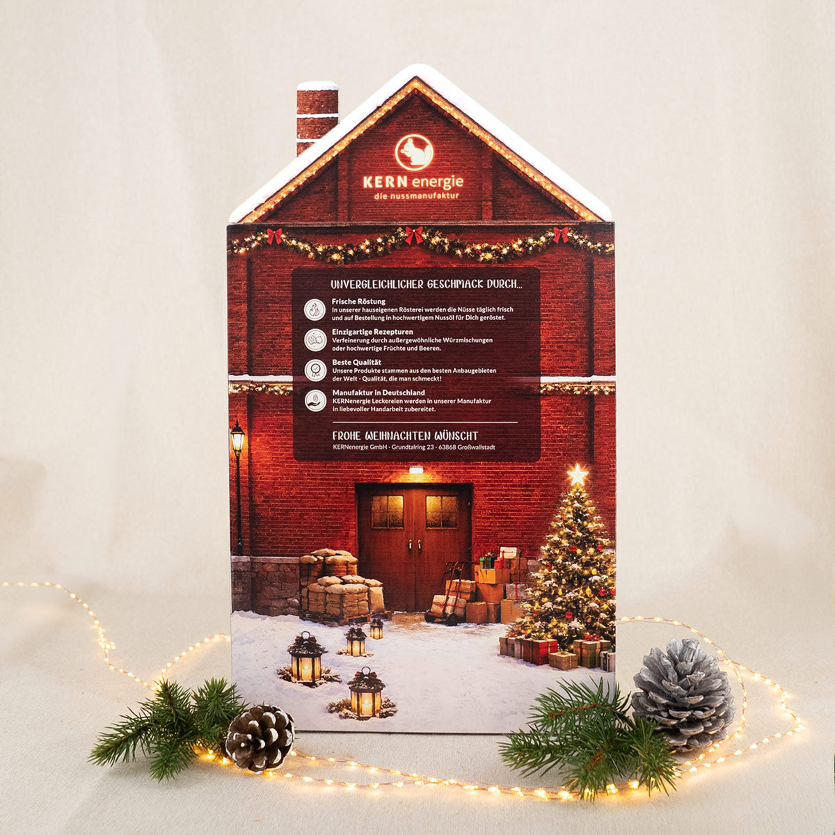 Rückseite des Manufaktur Adventskalenders mit den KERNenergie USPs