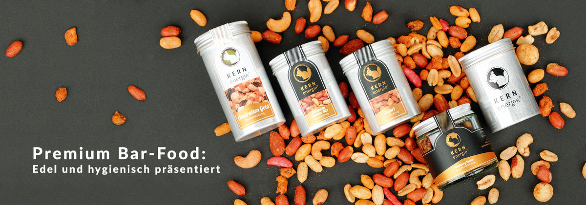 Premium Bar Food – edel und hygienisch servierte Nüsse und Snacks als hochwertige Bar Snacks, perfekt für Hotelbar, Lounge und gehobene Gastronomie.