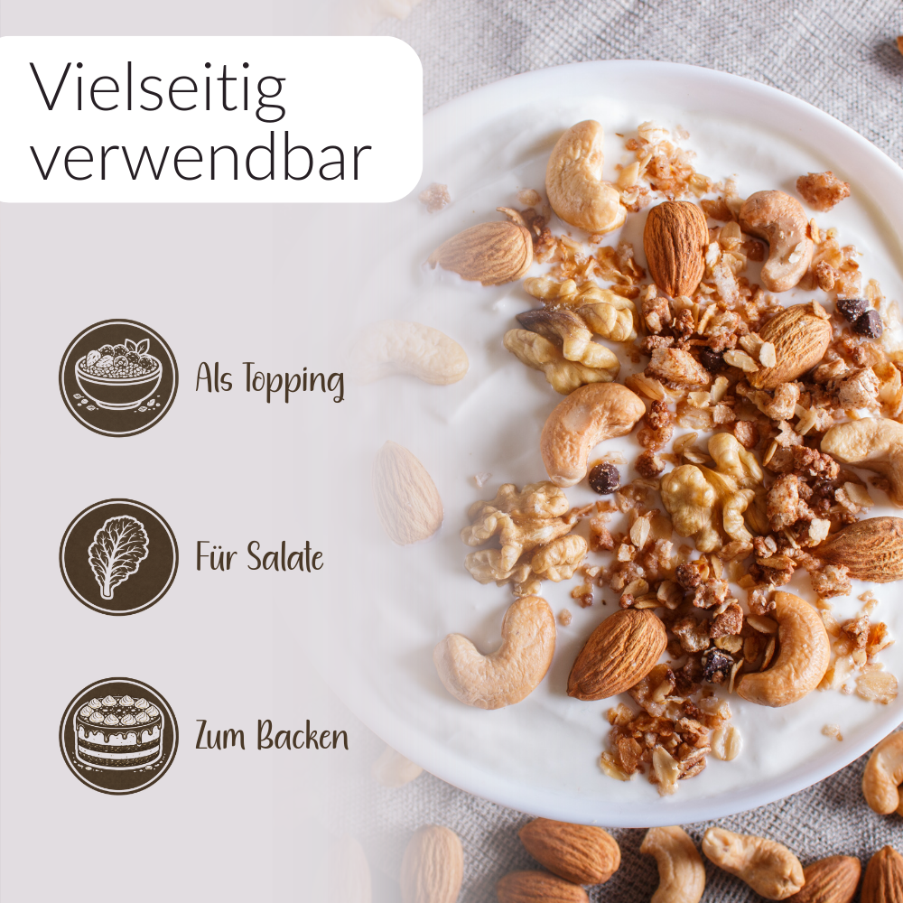 Grafik mit Verwendungsmöglichkeiten zu Nüssen und Kernen