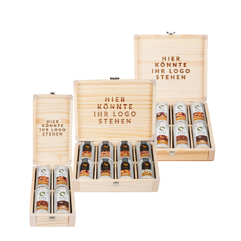 Exklusive Holzbox mit Logo – nachhaltige Geschenkverpackung für hochwertige B2B Werbeartikel