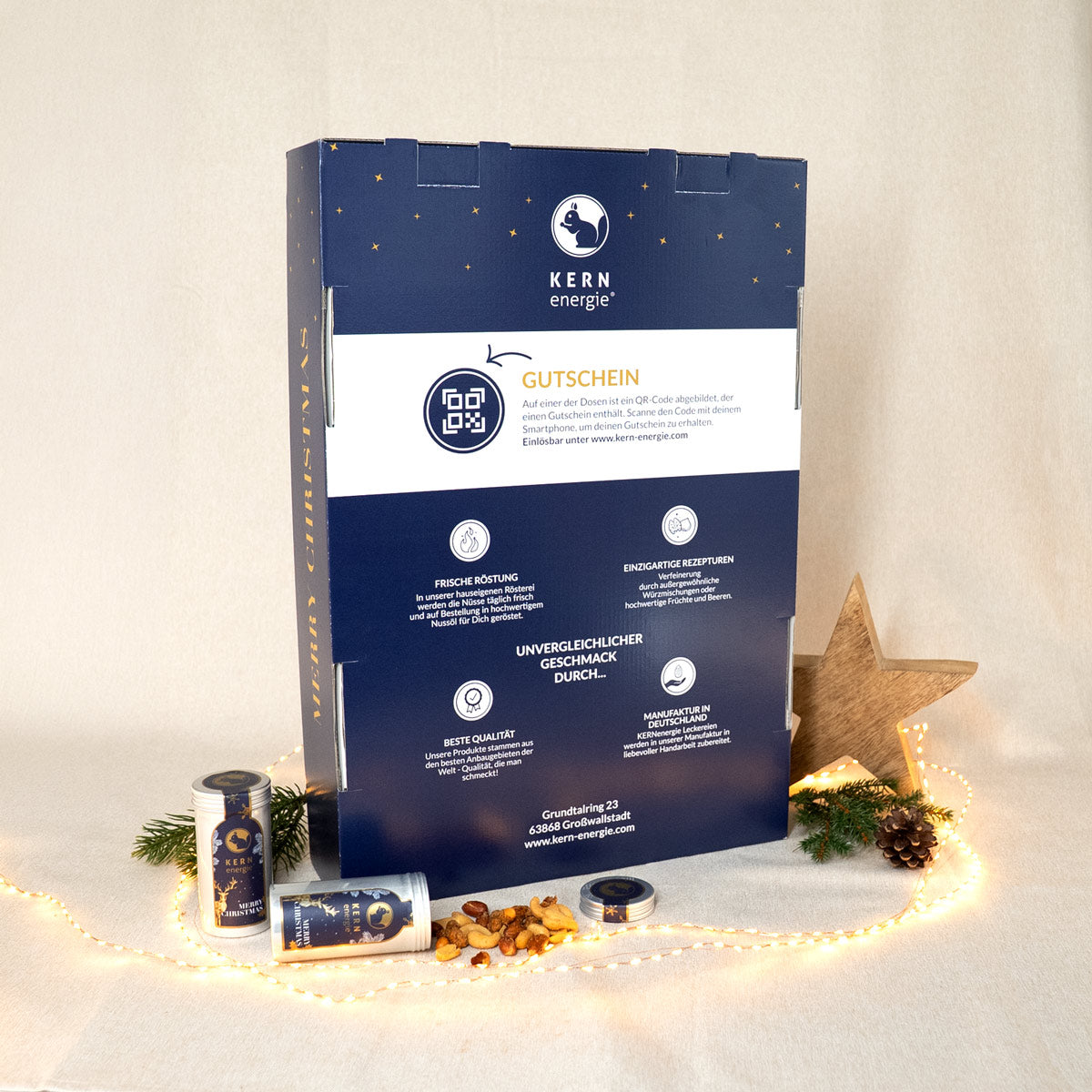 Adventskalender Rückseite des Premiumkalenders mit Nüssen
