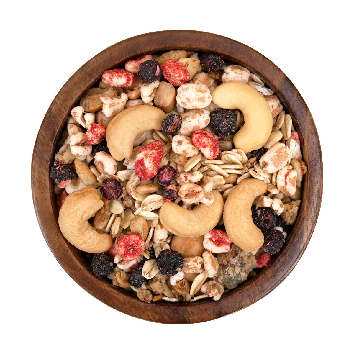 Beeriges Müsli mit Nüssen, Granola und Trockenfrüchten