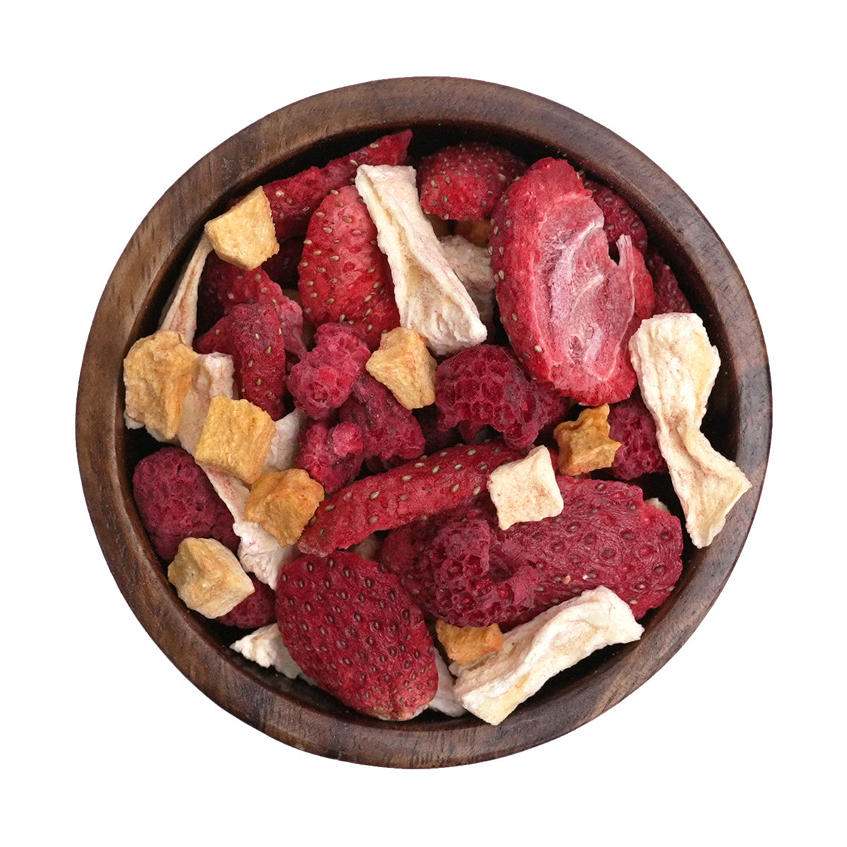 "Sommer-Mix" aus gefriergetrockneten Erdbeeren, Himbeeren, Mango- und Ananasstücken