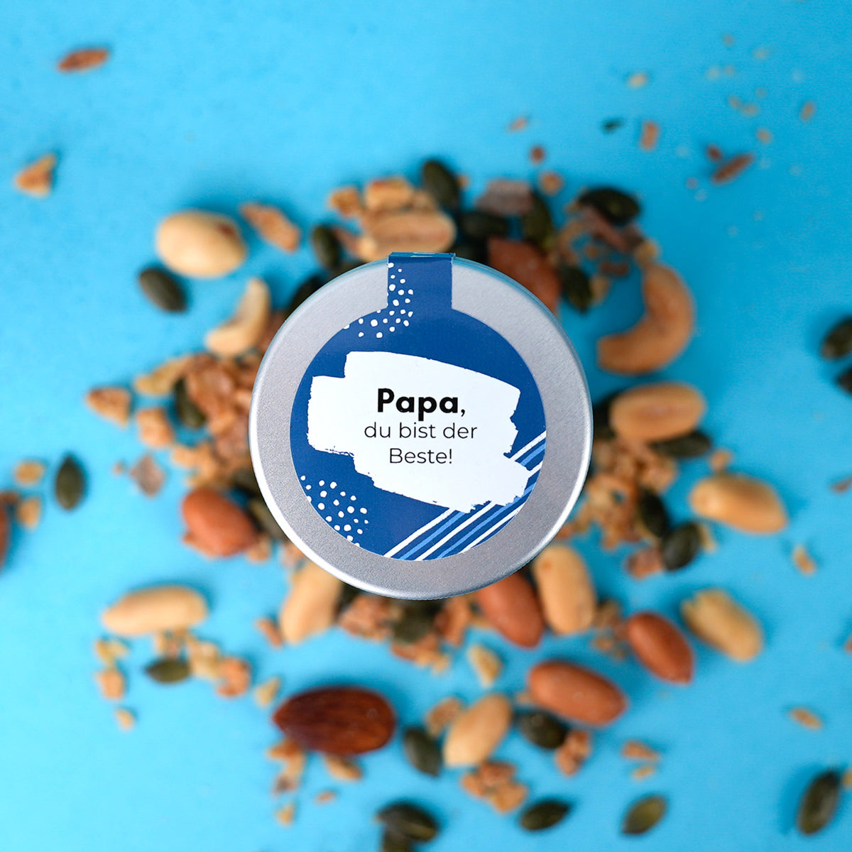Geschenkset Bester Papa in Holzbox-mit Gin&Nüssen,u.a. Rauchmandeln,gesalzene Mandeln,HEIMAT Dry Gin (Mini)Gewicht:750g