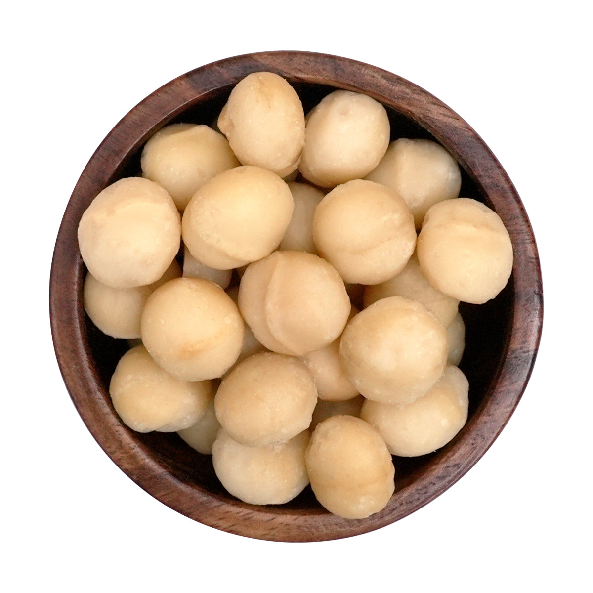 Geröstete Macadamias in Holzschale