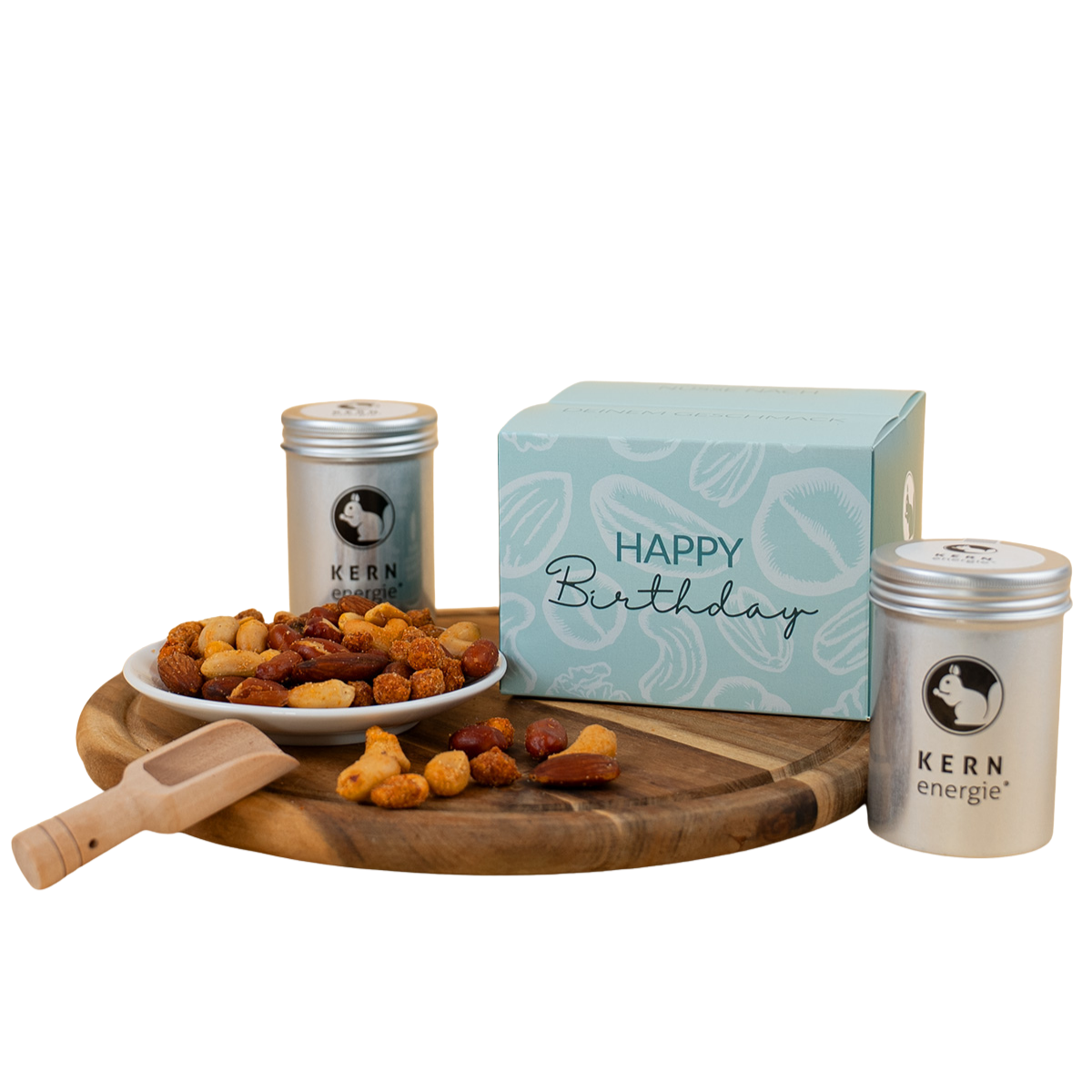 Geschenkset Happy Birthday mit Aludosen und Nussmischung
