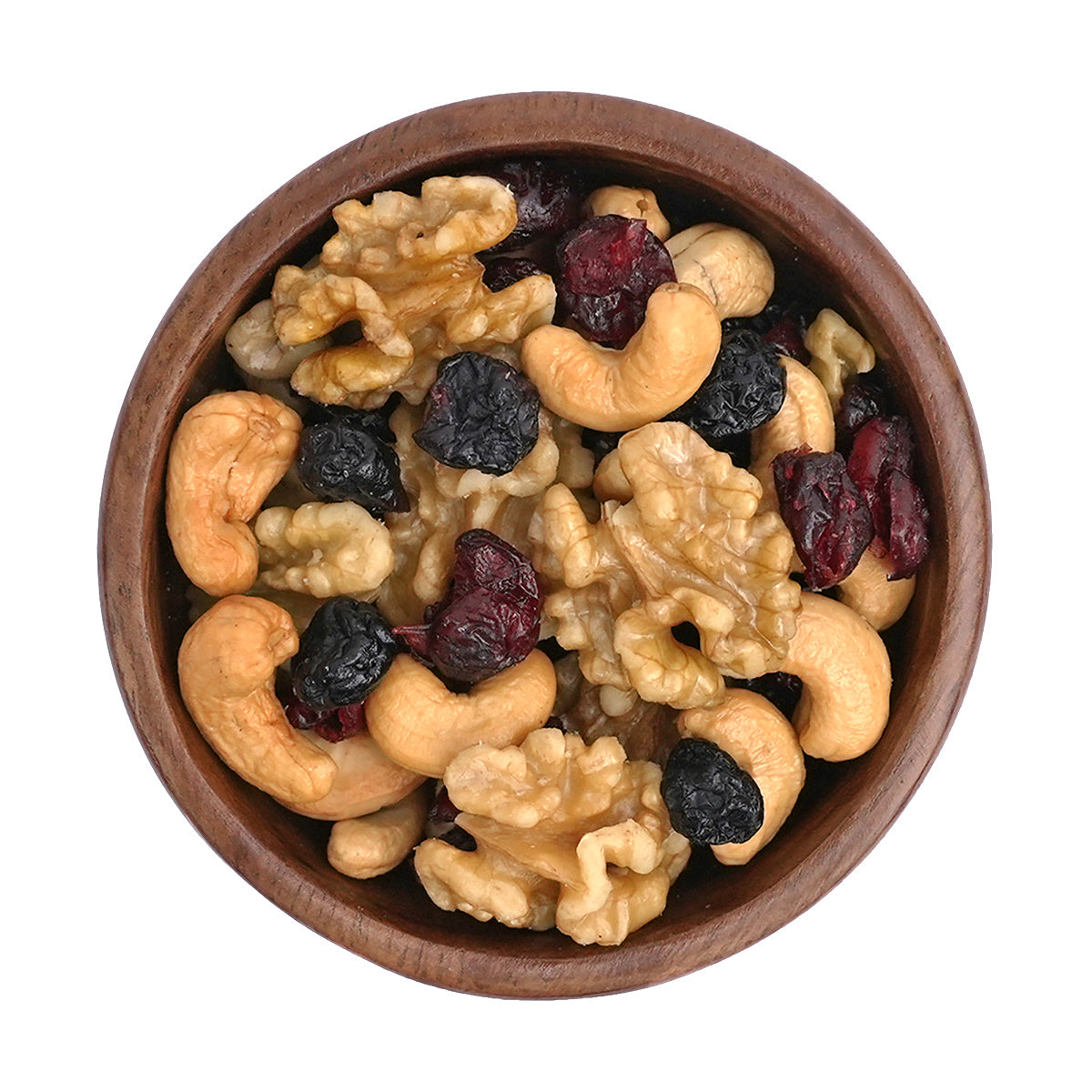 Nussmischung mit Walnüssen, Cashews, getrockneten Cranberries und Blaubeeren