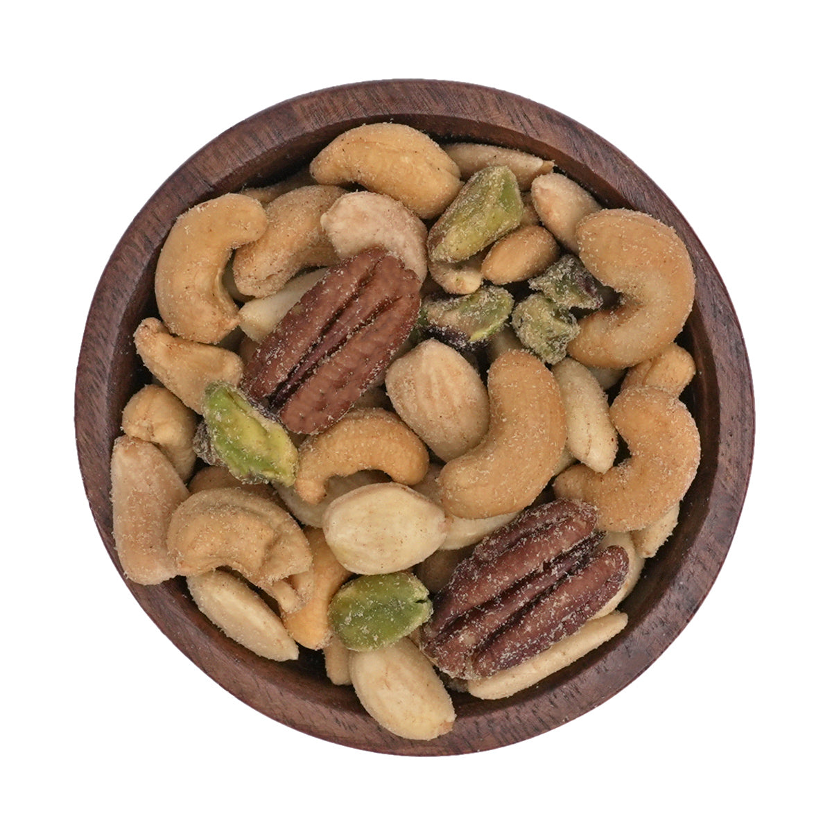 Nussmischung "Trüffelglück" Cashewkerne, knackige Pistazien, blanchierten Mandeln und Pekannüssen bestäubt mit feinen Trüffelgewürz