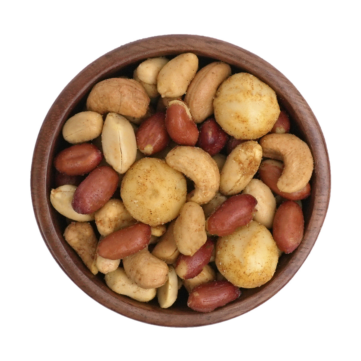Nussmischung V.I.P. Curry aus Cashews, blanchierten Erdnüssen, Erdnüssen mit Haut sowie Macadamias und Curry-Würzmischung